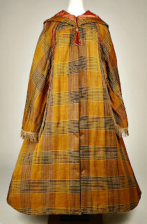 plaid pattern hooded cloak with capelet-front view