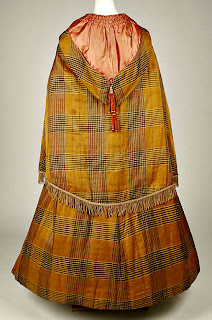 plaid pattern hooded cloak with capelet-back view